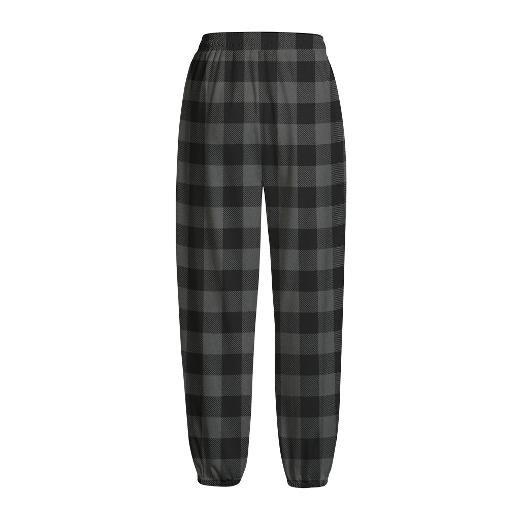 Dark Grey And Black Buffalo Check Print Fleece Lined Knit Pants