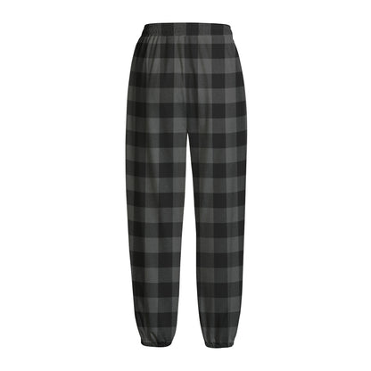 Dark Grey And Black Buffalo Check Print Fleece Lined Knit Pants