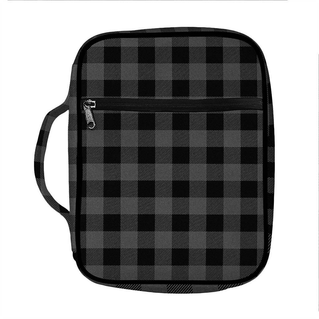 Dark Grey And Black Buffalo Check Print Front Pocket Bible Bag