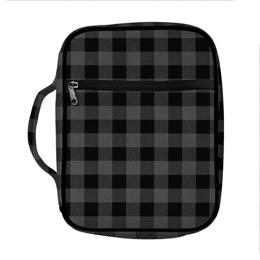 Dark Grey And Black Buffalo Check Print Front Pocket Bible Bag