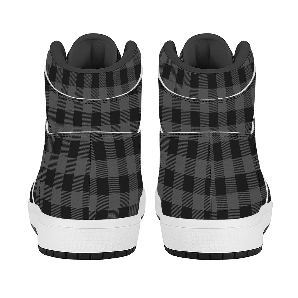 Dark Grey And Black Buffalo Check Print High Top Leather Sneakers