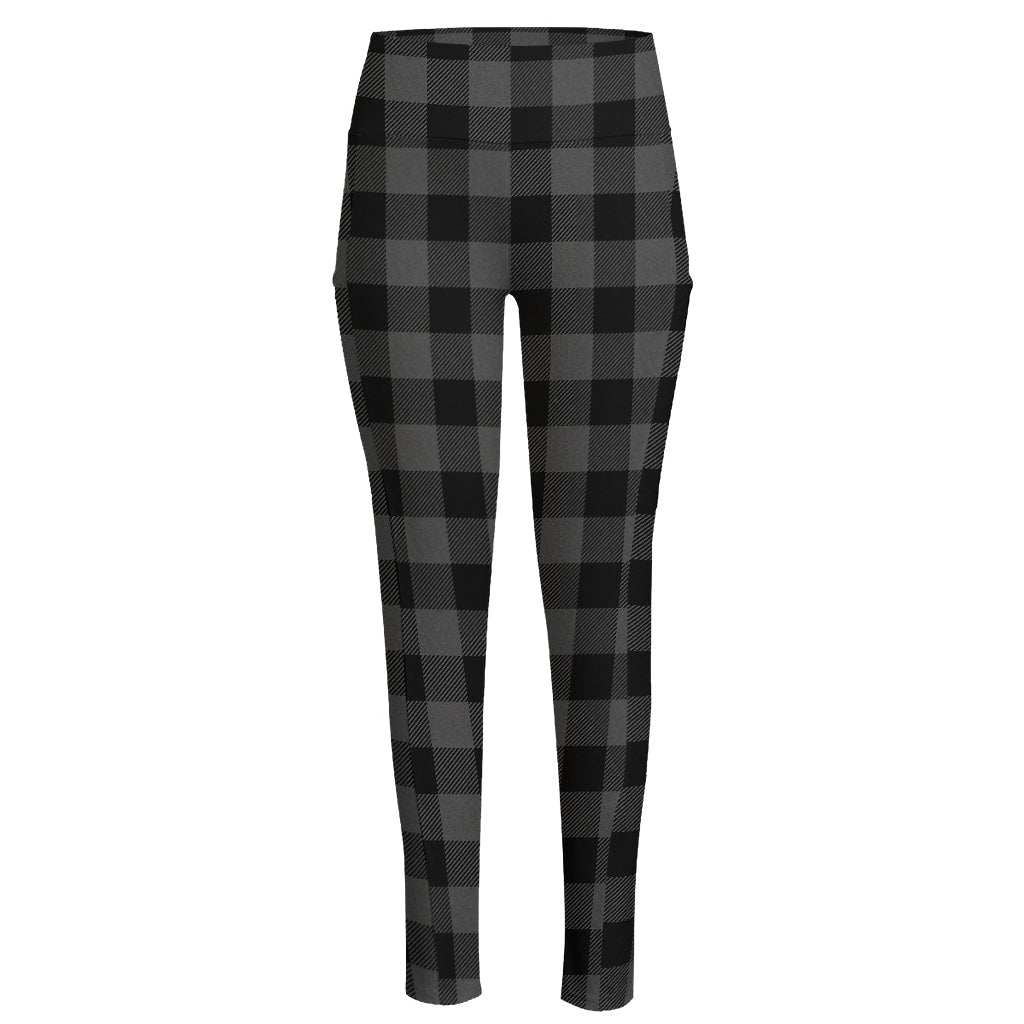Dark Grey And Black Buffalo Check Print High-Waisted Pocket Leggings