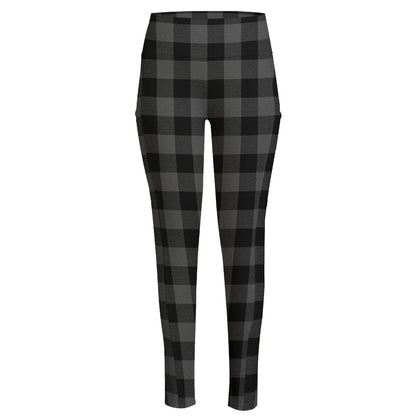 Dark Grey And Black Buffalo Check Print High-Waisted Pocket Leggings