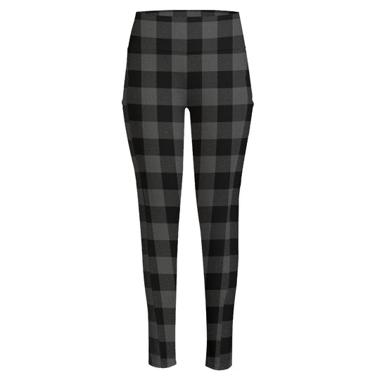Dark Grey And Black Buffalo Check Print High-Waisted Pocket Leggings