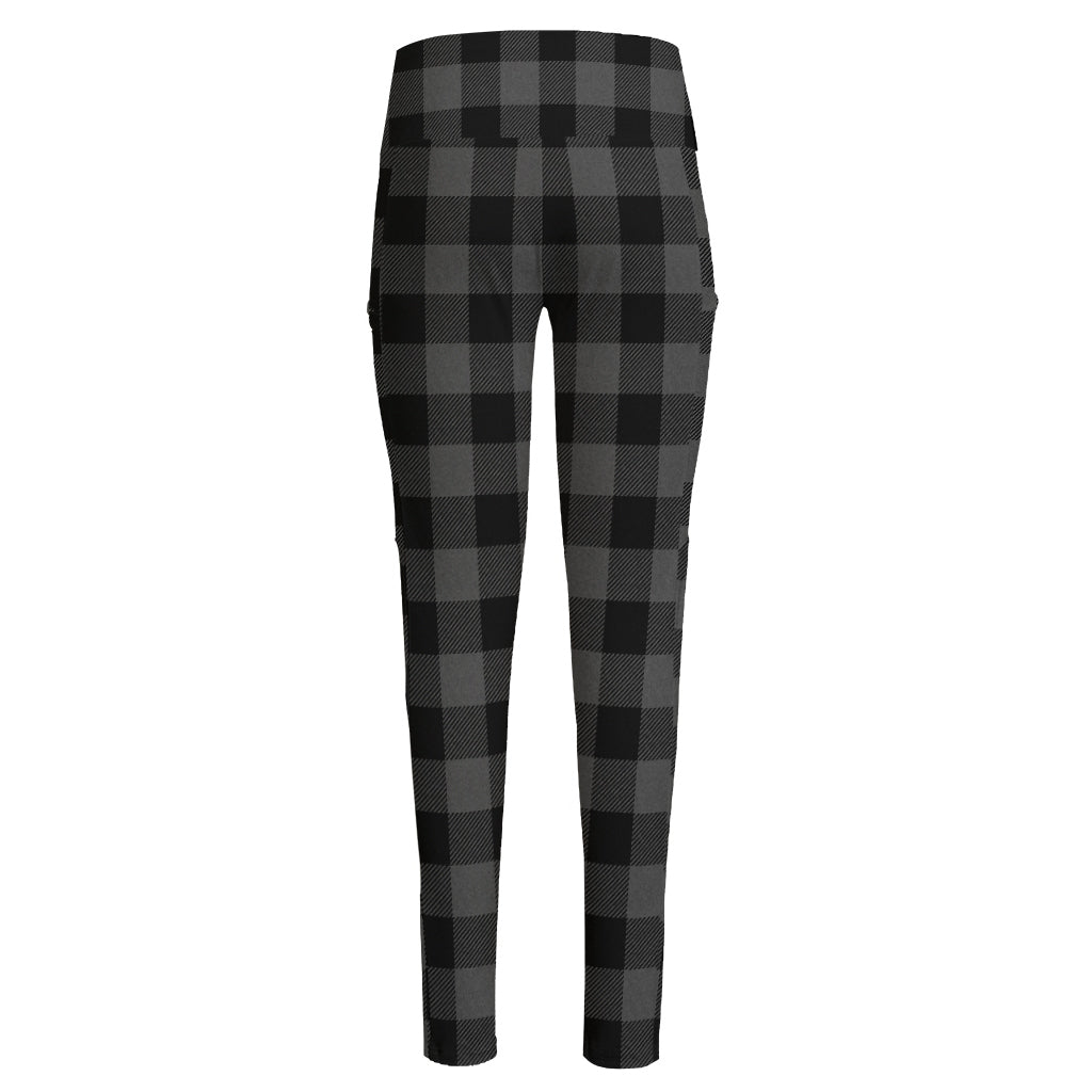 Dark Grey And Black Buffalo Check Print High-Waisted Pocket Leggings
