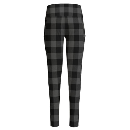 Dark Grey And Black Buffalo Check Print High-Waisted Pocket Leggings
