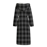 Dark Grey And Black Buffalo Check Print Hooded Bathrobe