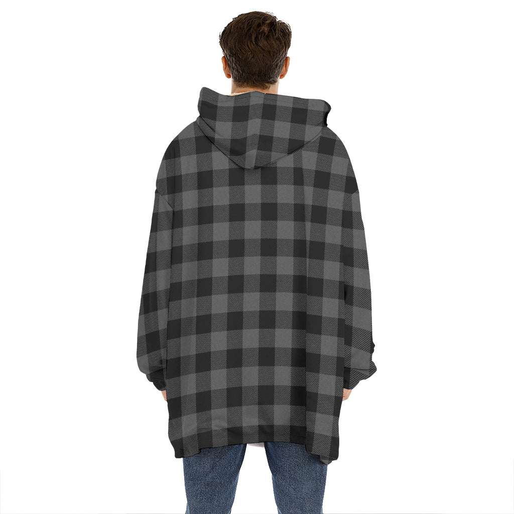 Dark Grey And Black Buffalo Check Print Hoodie Blanket