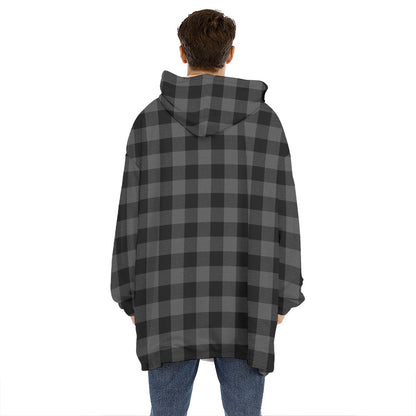 Dark Grey And Black Buffalo Check Print Hoodie Blanket