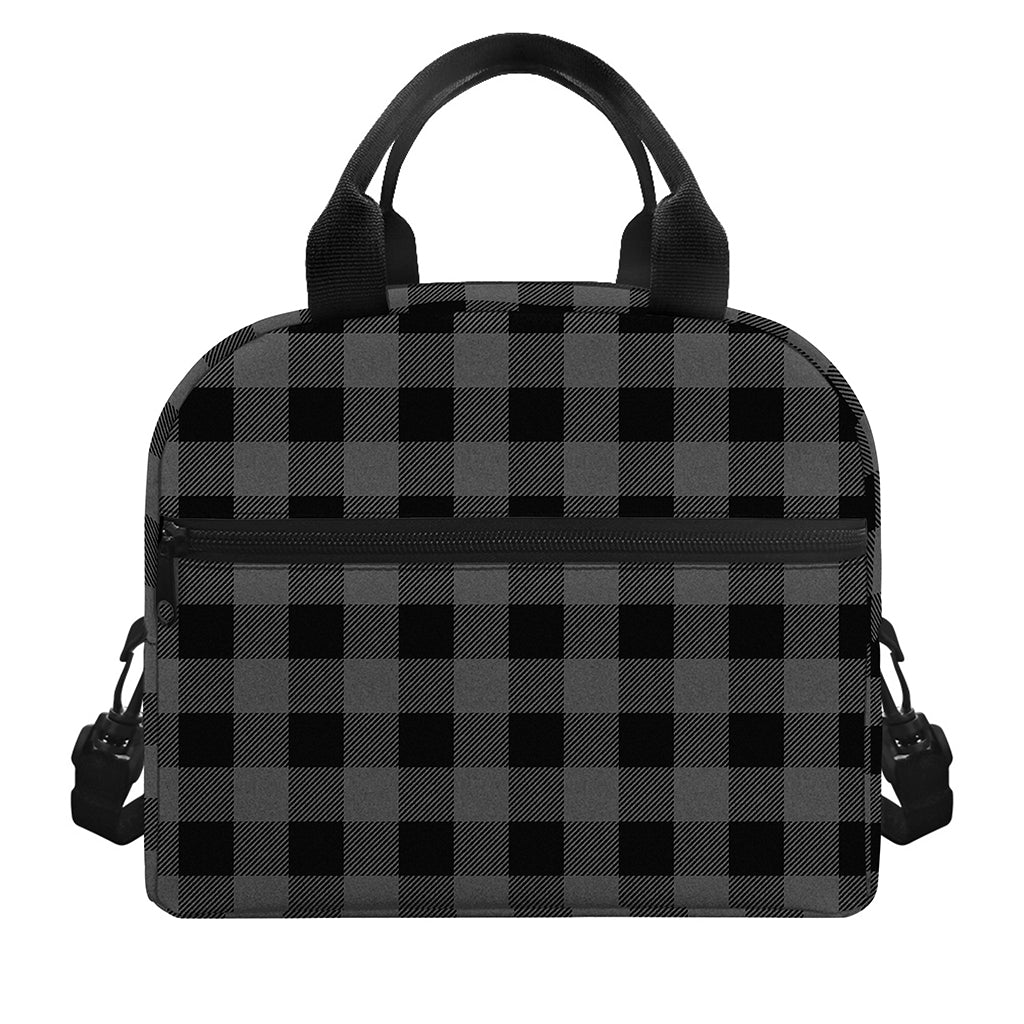Dark Grey And Black Buffalo Check Print Insulated Lunch Bag