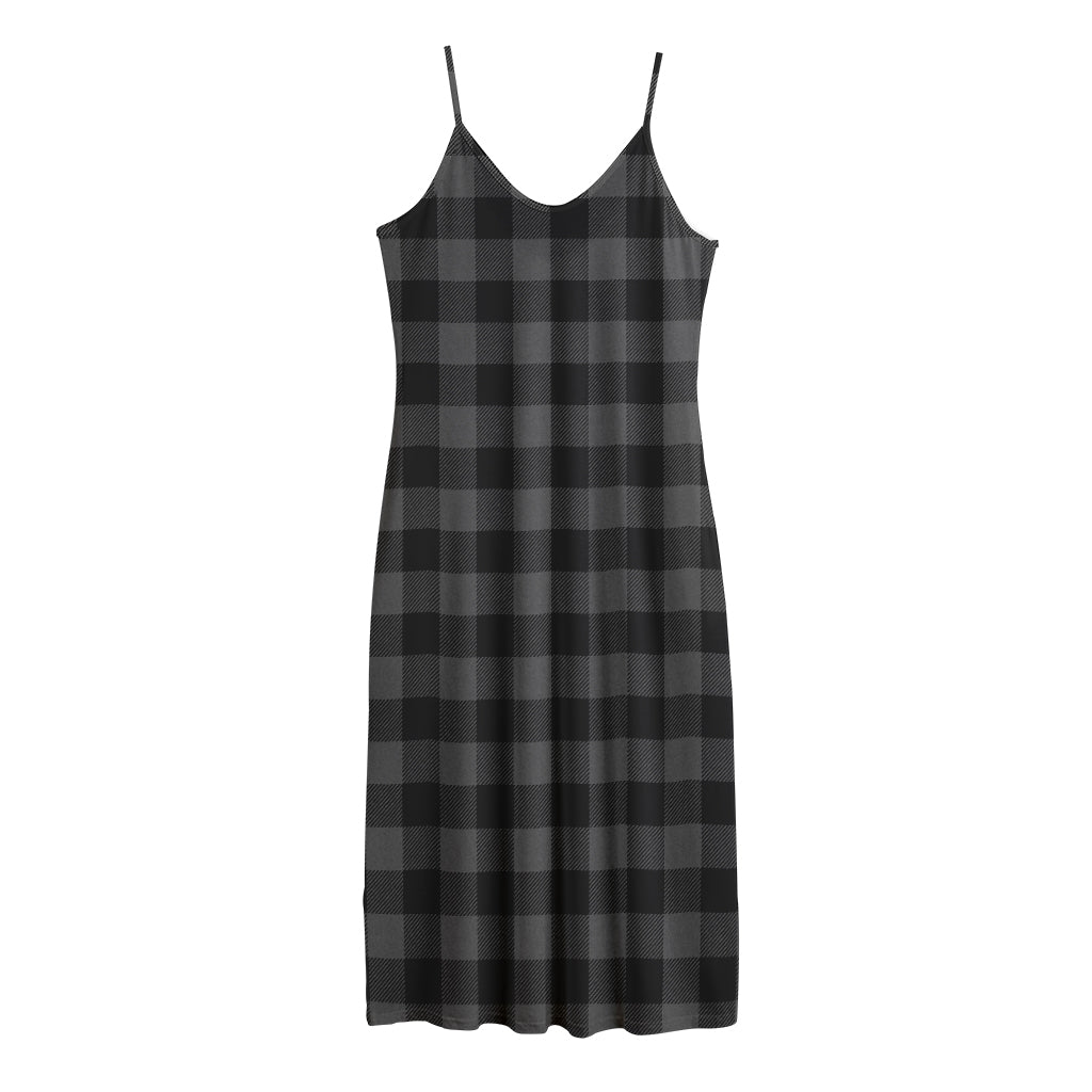 Dark Grey And Black Buffalo Check Print Jersey Midi Cami Dress