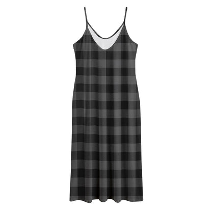 Dark Grey And Black Buffalo Check Print Jersey Midi Cami Dress