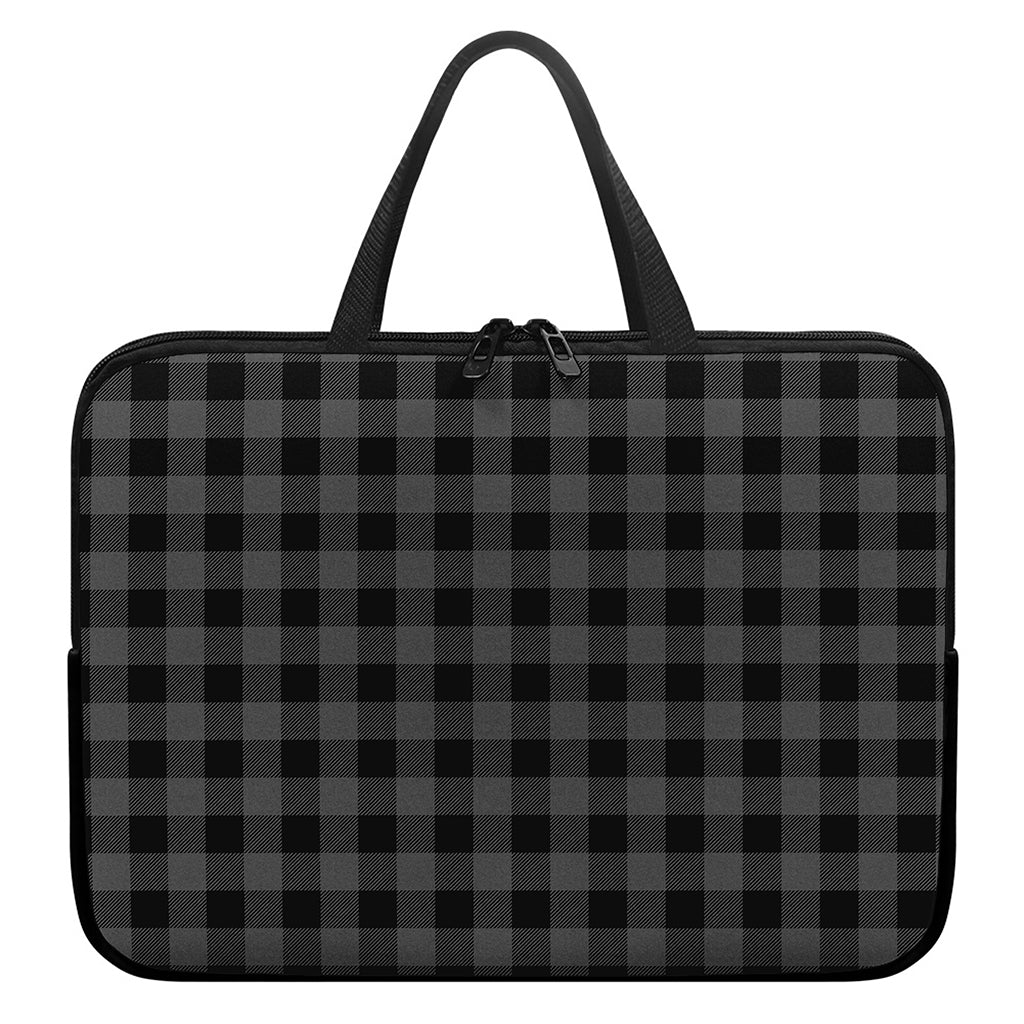 Dark Grey And Black Buffalo Check Print Laptop Sleeve With Handle