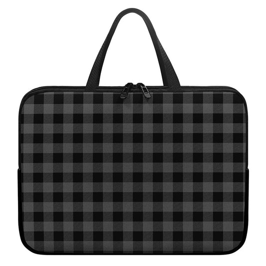 Dark Grey And Black Buffalo Check Print Laptop Sleeve With Handle