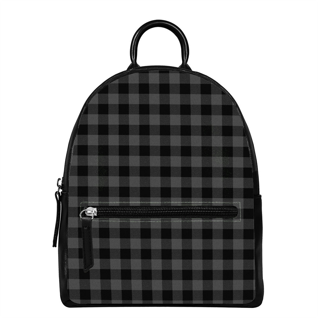 Dark Grey And Black Buffalo Check Print Leather Backpack