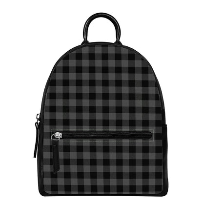 Dark Grey And Black Buffalo Check Print Leather Backpack