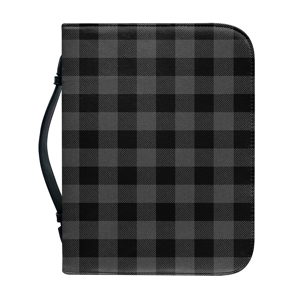 Dark Grey And Black Buffalo Check Print Leather Bible Cover