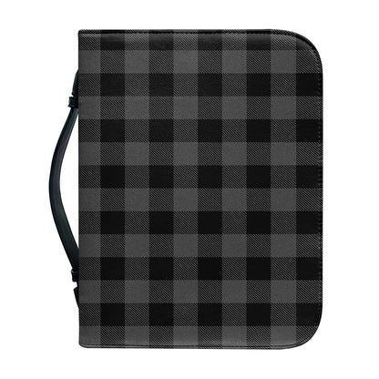Dark Grey And Black Buffalo Check Print Leather Bible Cover