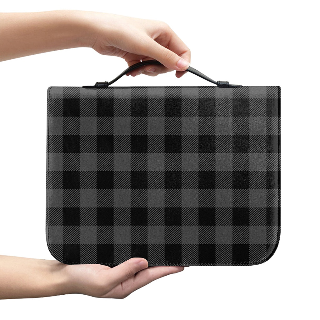 Dark Grey And Black Buffalo Check Print Leather Bible Cover