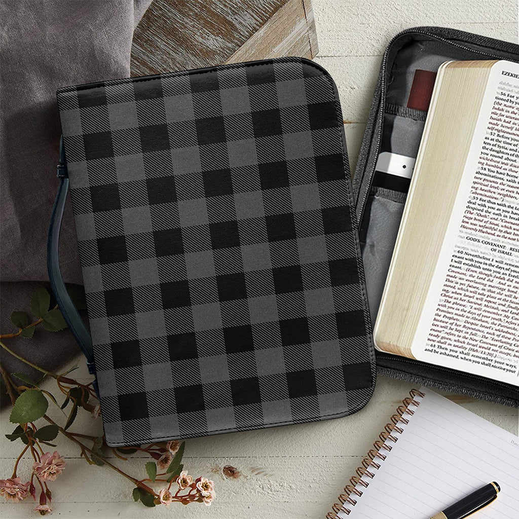 Dark Grey And Black Buffalo Check Print Leather Bible Cover