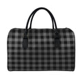 Dark Grey And Black Buffalo Check Print Leather Duffel Bag