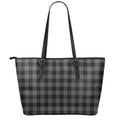 Dark Grey And Black Buffalo Check Print Leather Tote Bag With Zipper
