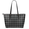 Dark Grey And Black Buffalo Check Print Leather Tote Bag