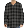 Dark Grey And Black Buffalo Check Print Long Sleeve Baseball Jersey