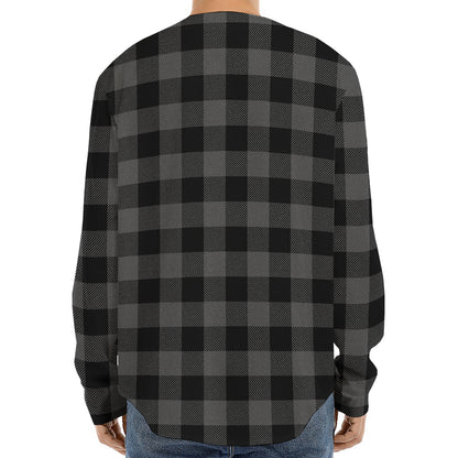 Dark Grey And Black Buffalo Check Print Long Sleeve Baseball Jersey