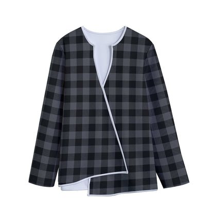 Dark Grey And Black Buffalo Check Print Long Sleeve Short Coat