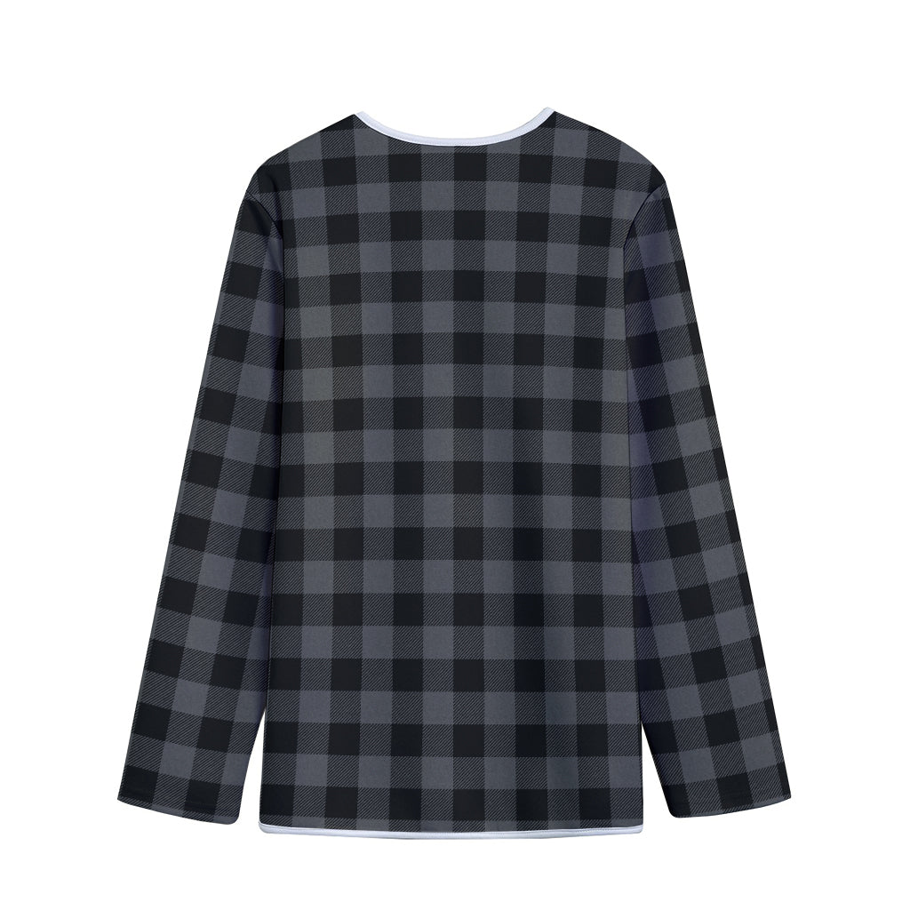 Dark Grey And Black Buffalo Check Print Long Sleeve Short Coat