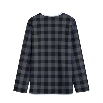 Dark Grey And Black Buffalo Check Print Long Sleeve Short Coat