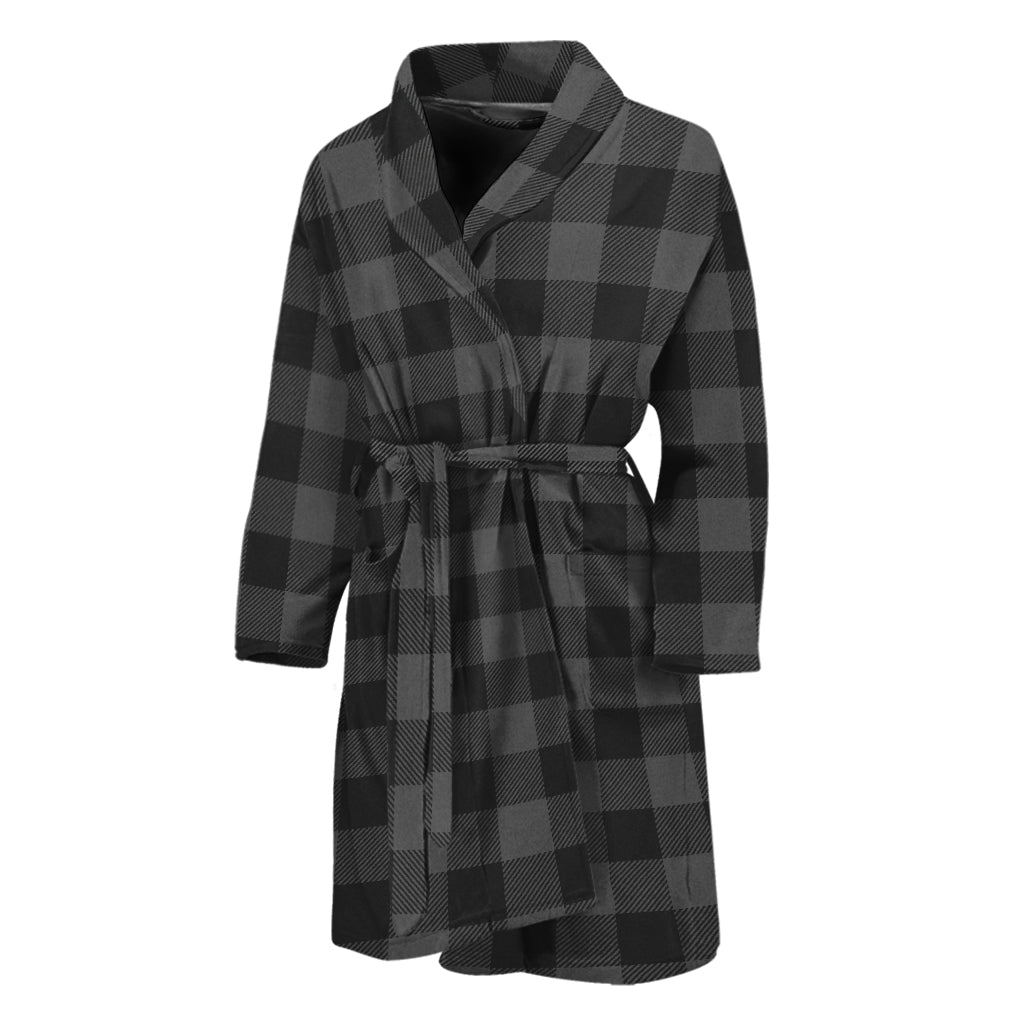 Dark Grey And Black Buffalo Check Print Men's Bathrobe