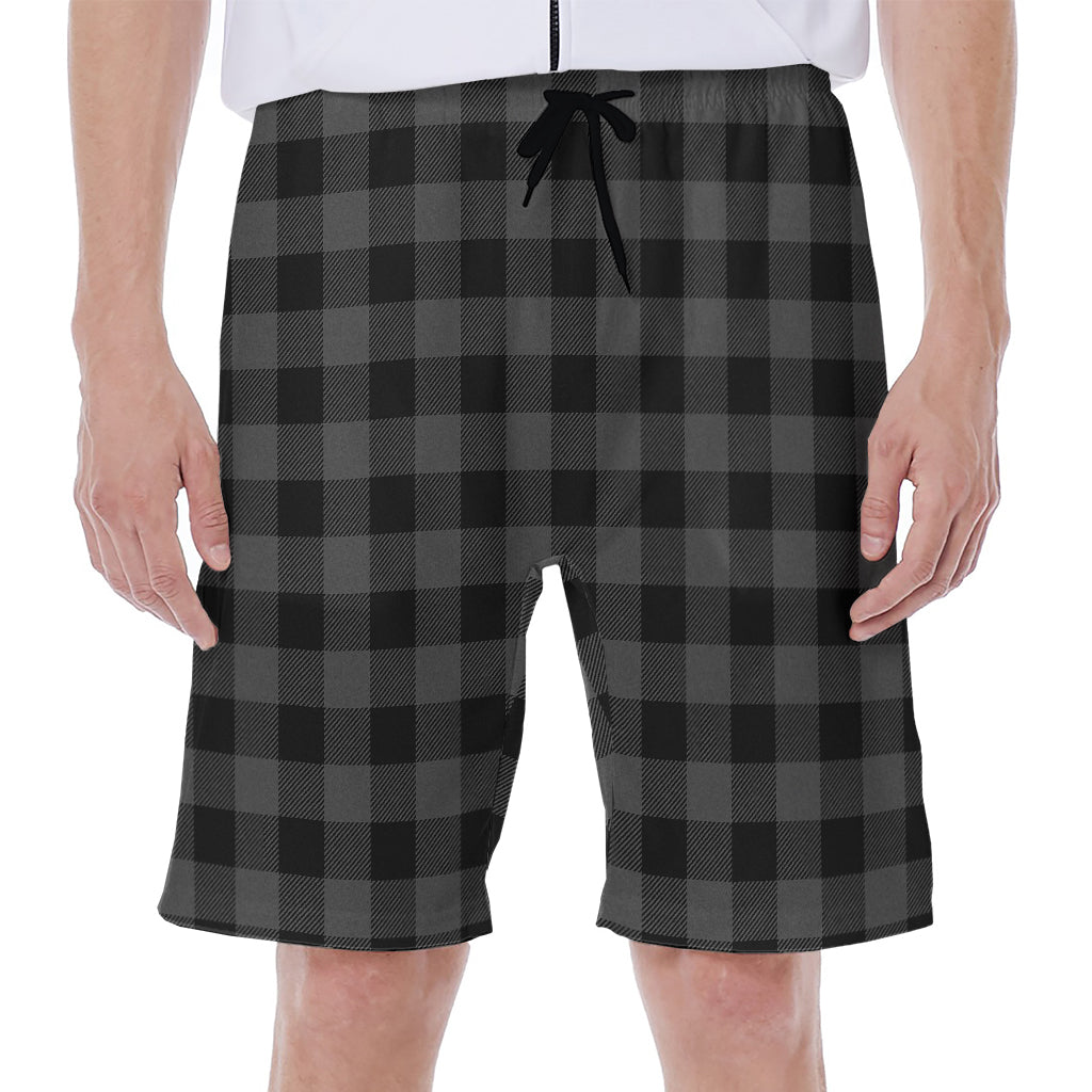 Dark Grey And Black Buffalo Check Print Men's Beach Shorts