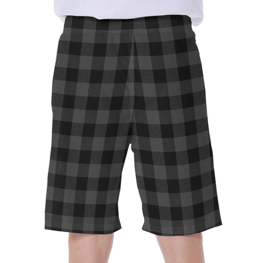 Dark Grey And Black Buffalo Check Print Men's Beach Shorts