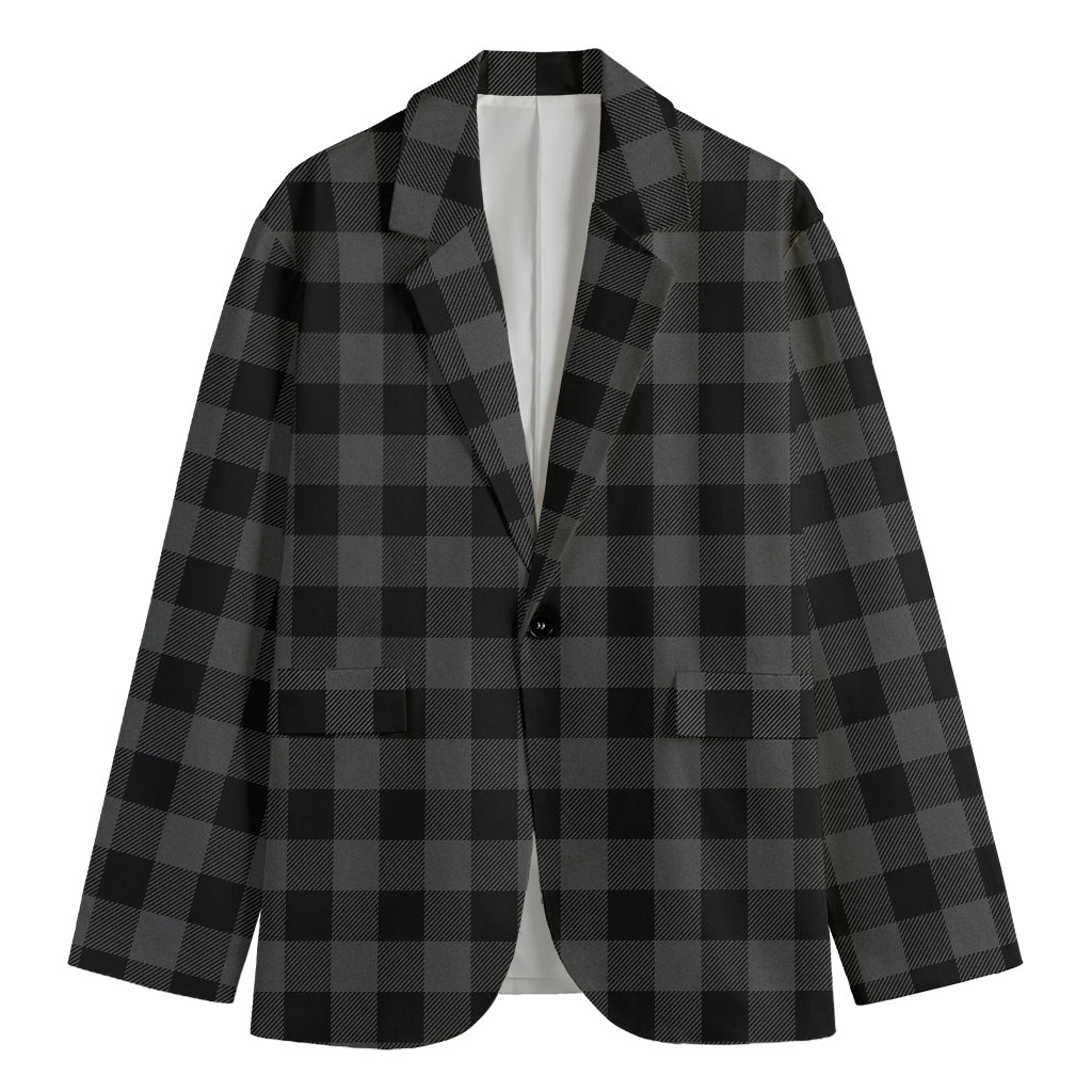Dark Grey And Black Buffalo Check Print Men's Blazer