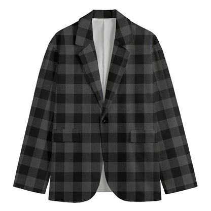 Dark Grey And Black Buffalo Check Print Men's Blazer