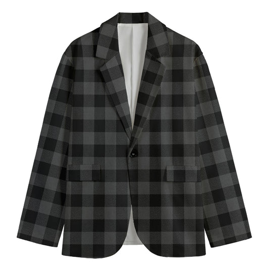 Dark Grey And Black Buffalo Check Print Men's Blazer
