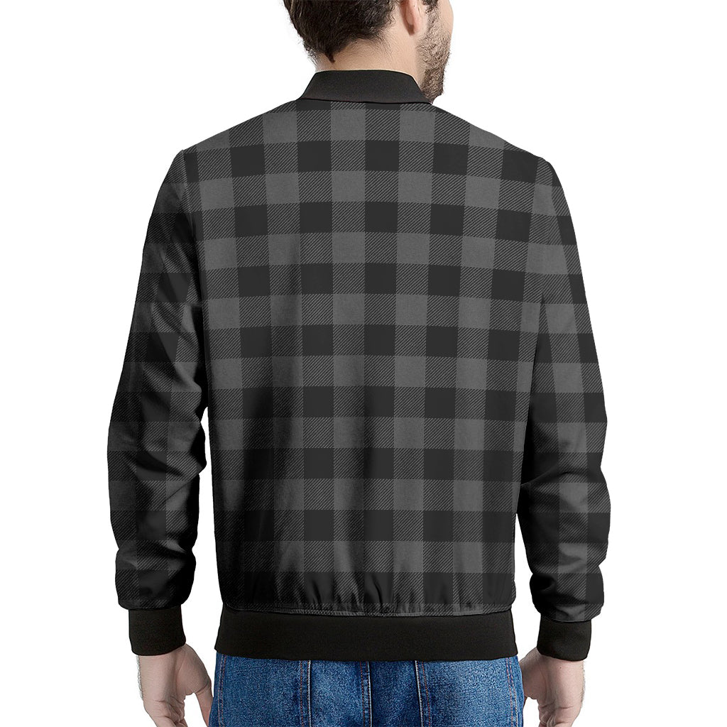 Dark Grey And Black Buffalo Check Print Men's Bomber Jacket