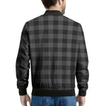 Dark Grey And Black Buffalo Check Print Men's Bomber Jacket