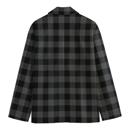 Dark Grey And Black Buffalo Check Print Men's Cotton Blazer