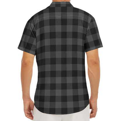 Dark Grey And Black Buffalo Check Print Men's Deep V-Neck Shirt