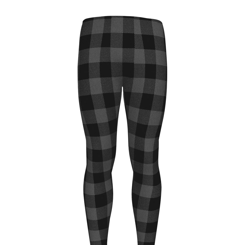 Dark Grey And Black Buffalo Check Print Men's leggings