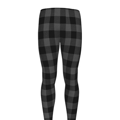 Dark Grey And Black Buffalo Check Print Men's leggings