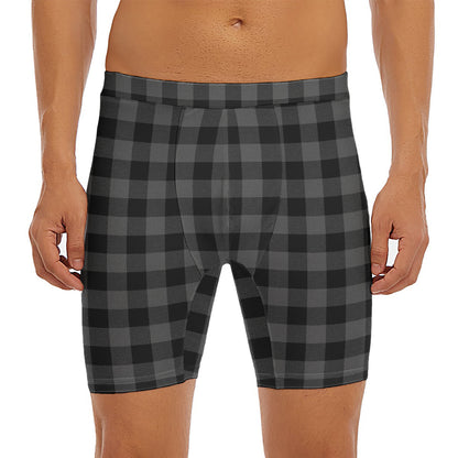 Dark Grey And Black Buffalo Check Print Men's Long Boxer Briefs