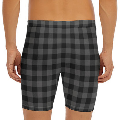 Dark Grey And Black Buffalo Check Print Men's Long Boxer Briefs