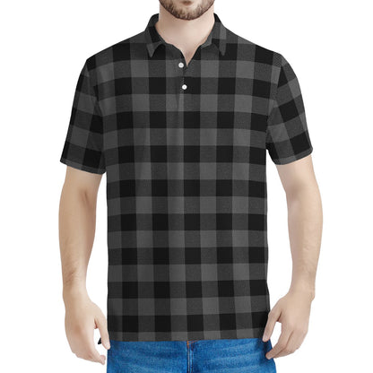 Dark Grey And Black Buffalo Check Print Men's Polo Shirt