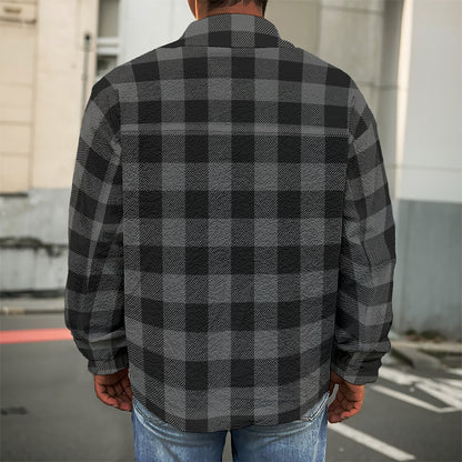 Dark Grey And Black Buffalo Check Print Men's Shirt Jacket
