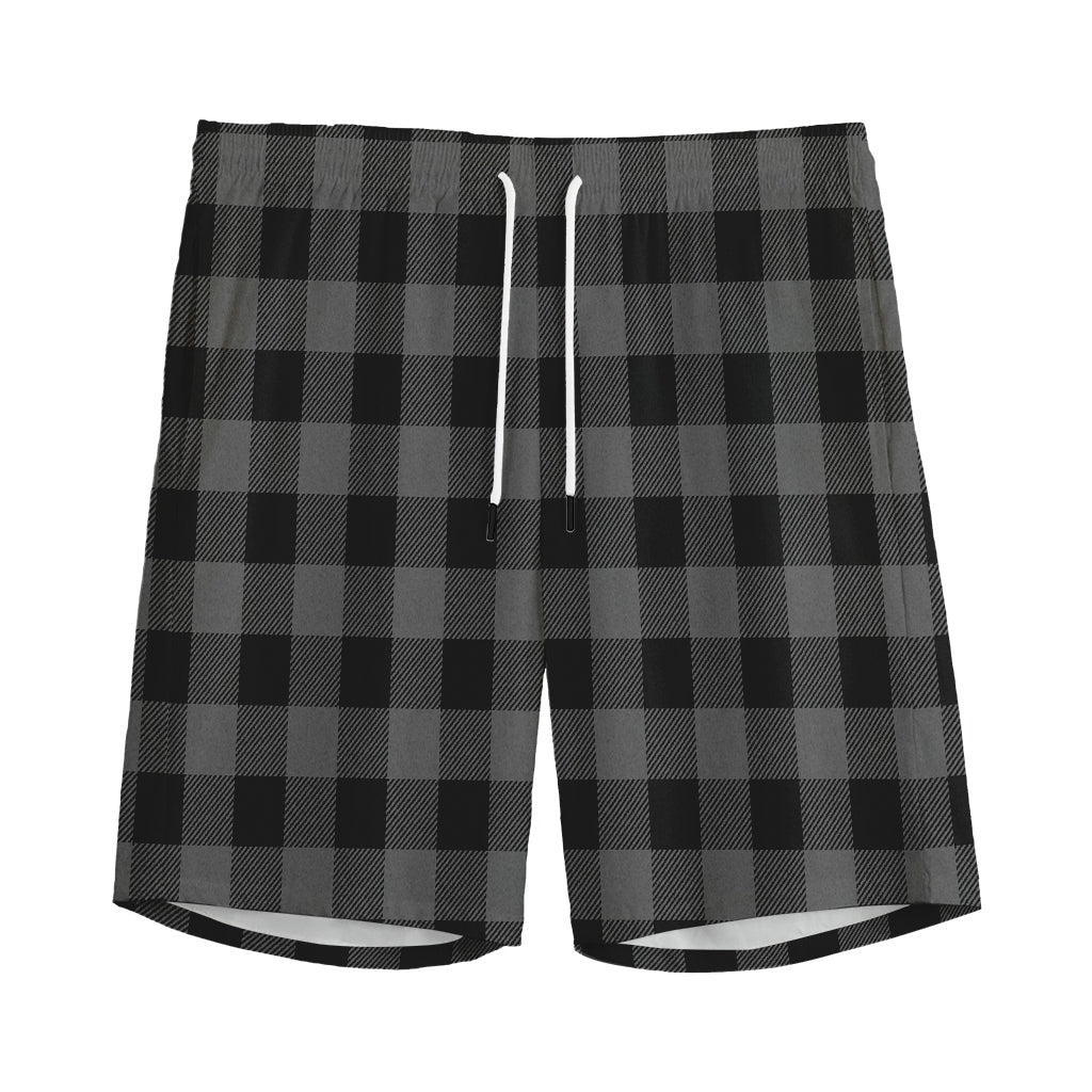 Dark Grey And Black Buffalo Check Print Men's Sports Shorts