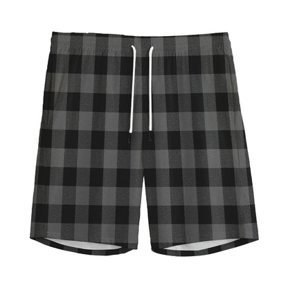 Dark Grey And Black Buffalo Check Print Men's Sports Shorts